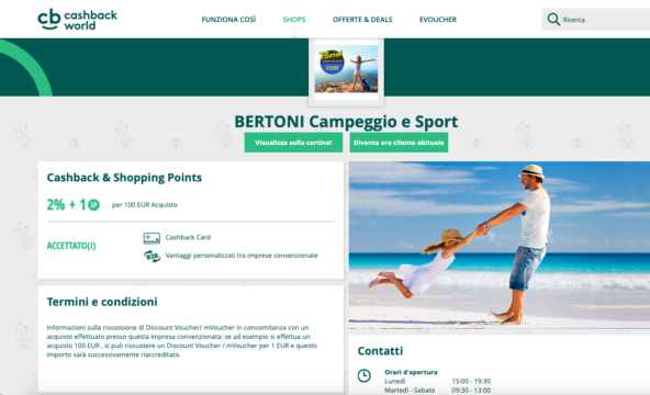 Bertoni Campeggio Sport convenzionato CashBack