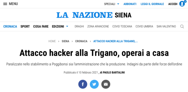 Attacco hacker alla Trigano in Toscana